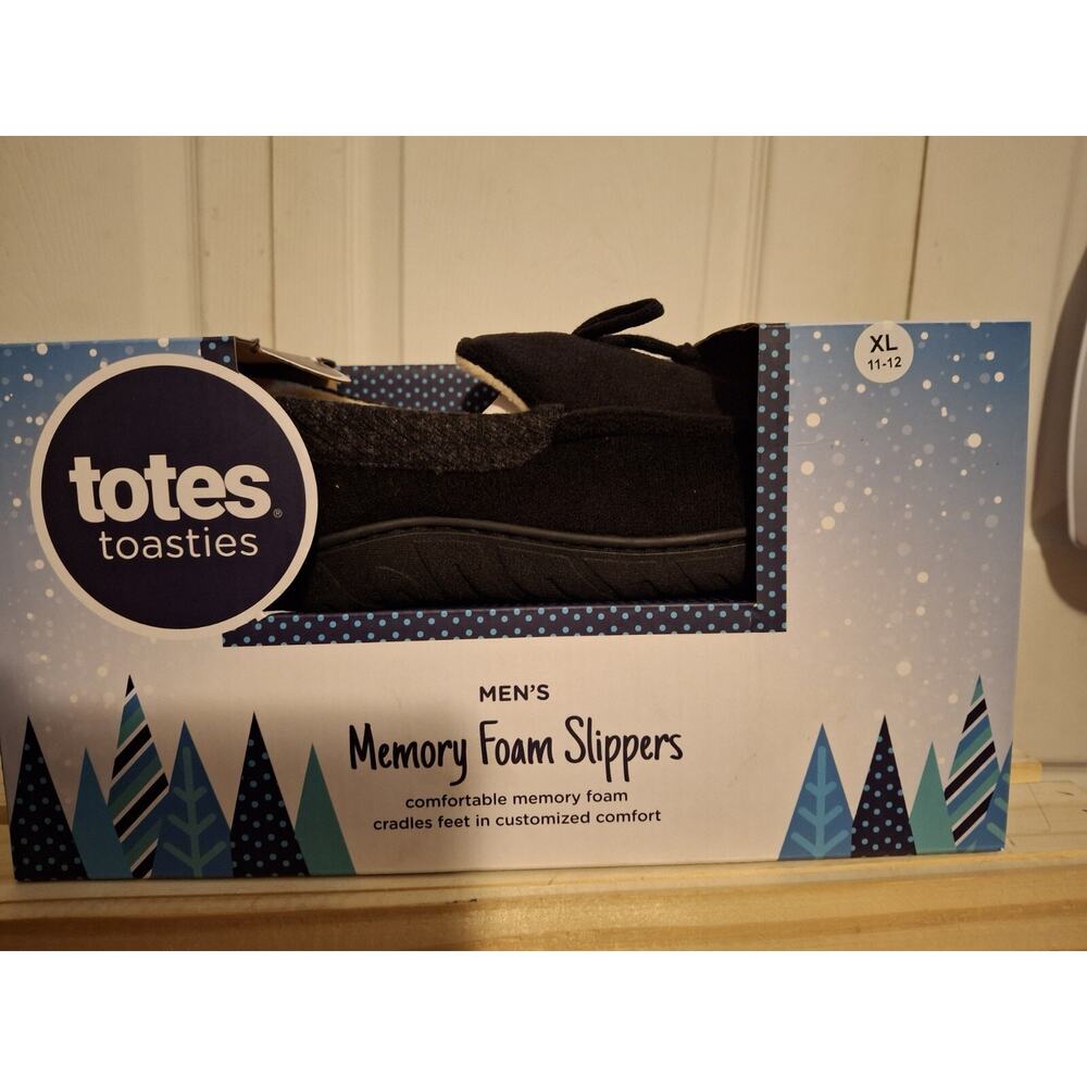 NEW Mens Totes Toasties Memory Foam Slippers, XL Size 11/ 12 Black (SKU 357)